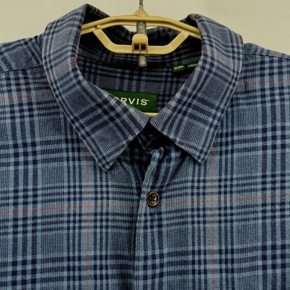 Orvis Button Down Shirt Mens XXL Blue Plaid Long Sleeve Cotton and Merino - Picture 7 of 12